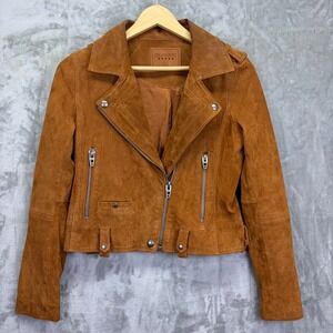 BLANK NYC Women Suede Moto Jacket Brown Cognac Small Biker Cowgirl Western